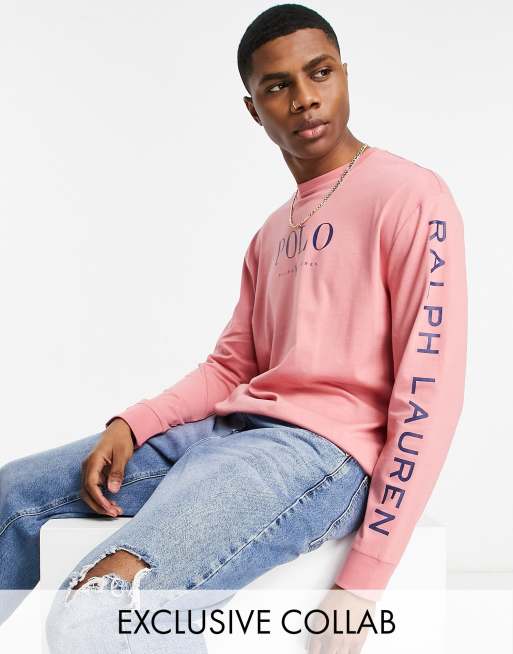 Polo Ralph Lauren x ASOS exclusive collab long sleeve t shirt in pink with chest and arm logo