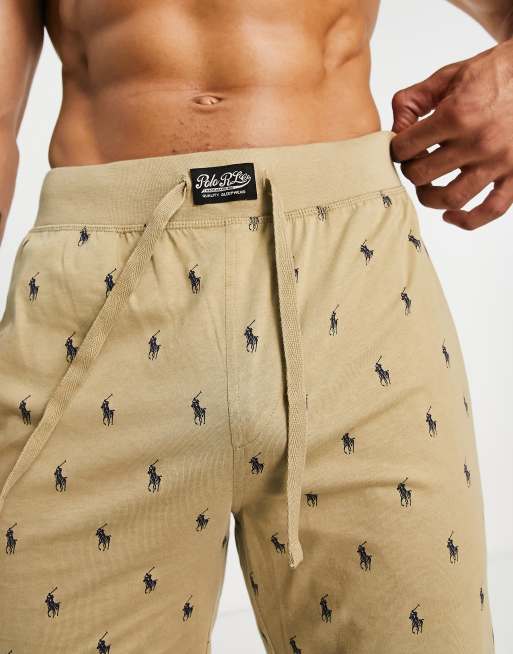 Polo Ralph Lauren x ASOS exclusive collab lounge shorts in tan with all over print logo