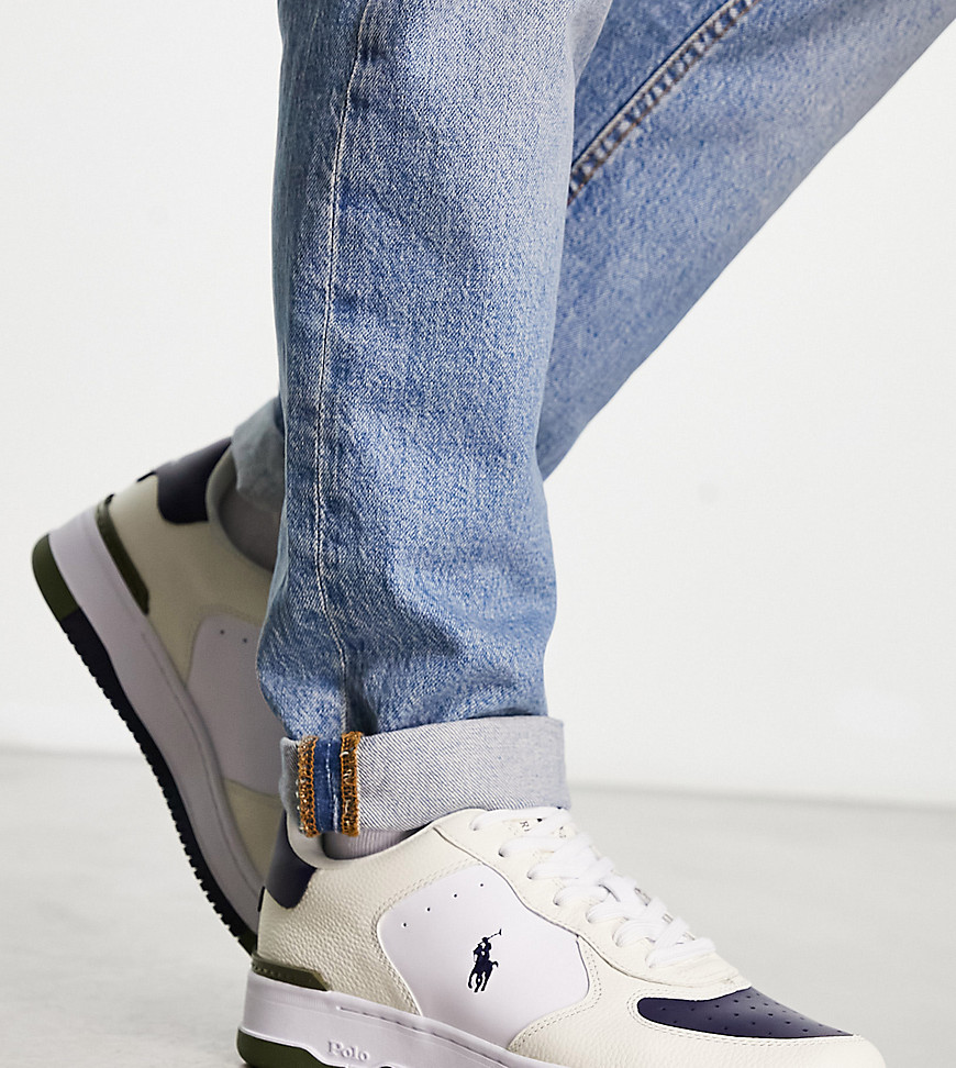Polo Ralph Lauren x ASOS exclusive collab masters court low leather trainer in cream, navy, green with pony logo-Multi