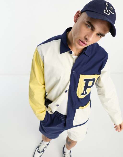 Polo Ralph Lauren x FhyzicsShops exclusive collab overshirt in cream, navy colour block with pocket logo