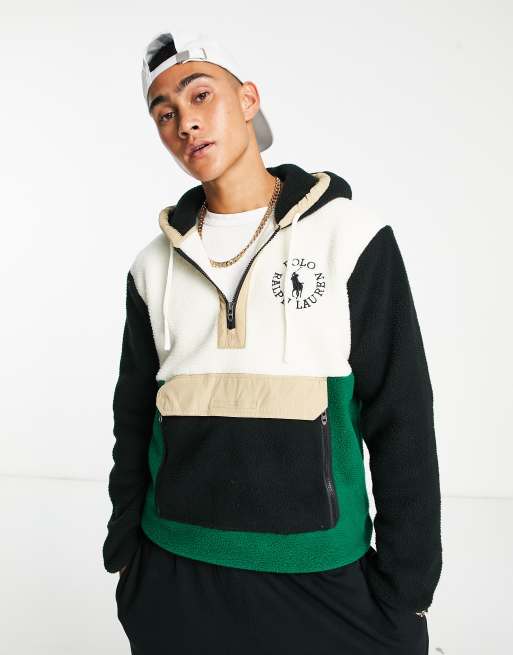 molen pasta Grand Polo Ralph Lauren x ASOS exclusive collab polar fleece half zip hoodie in  cream color block | ASOS