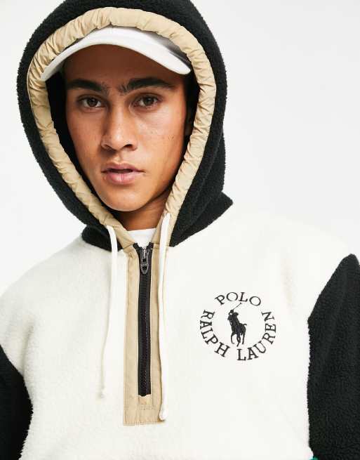 Polo Ralph Lauren x ASOS exclusive collab polar fleece half zip hoodie in cream color block ASOS