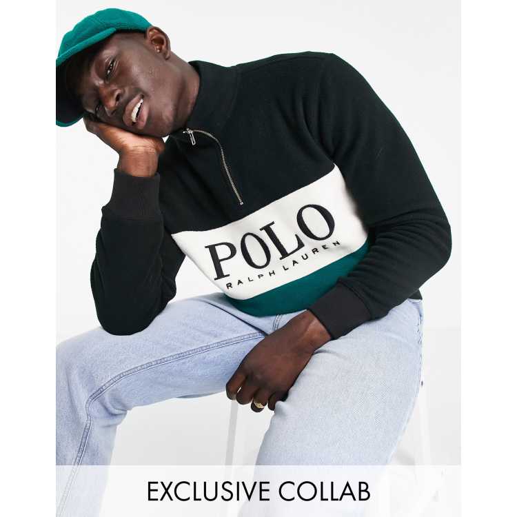 Polo Ralph Lauren x ASOS exclusive collab polar fleece half zip in  black/green colour block with chest panel logo | ASOS