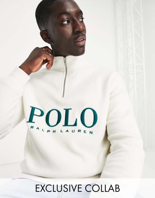 Polo ralph lauren x asos exclusive collab half zip logo 2025 sweater in pink