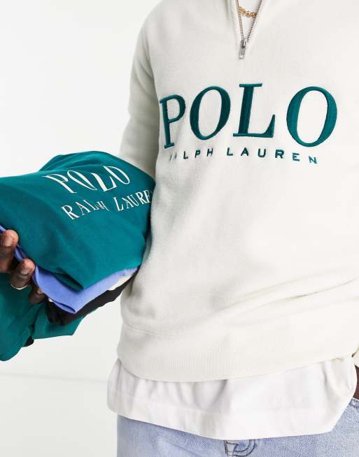 Polo Ralph Lauren x ASOS exclusive collab polar fleece half zip in cream  with chest logo | ASOS