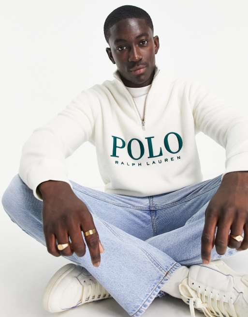 Polo Ralph Lauren x ASOS exclusive collab polar fleece half zip in cream  with chest logo | ASOS