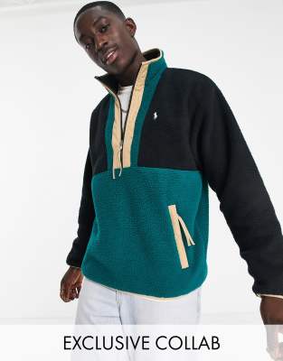 Polo Ralph Lauren x ASOS exclusive collab polar fleece half zip with  pockets in colour block with pony logo | ASOS