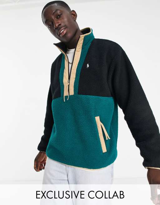 Polo Ralph Lauren x ASOS exclusive collab polar fleece half zip with  pockets in colour block with pony logo