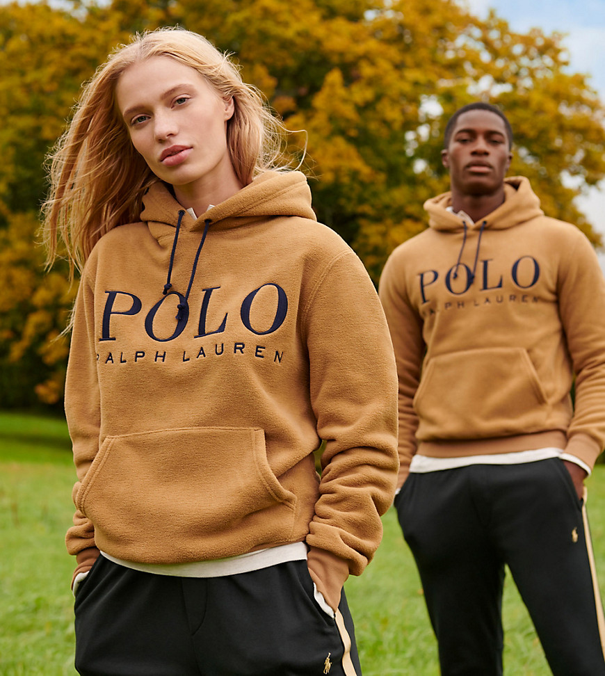 Polo Ralph Lauren x ASOS exclusive collab polar fleece hoodie in khaki with front logo-Brown