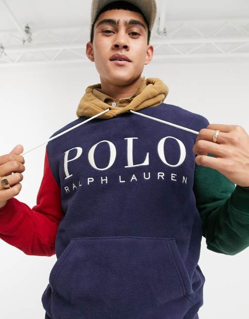 Polo Ralph Lauren x ASOS exclusive collab polar fleece hoodie in navy  colour block with chest logo | ASOS