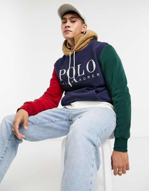 Polo Ralph Lauren x ASOS exclusive collab polar fleece hoodie in navy  colour block with chest logo | ASOS