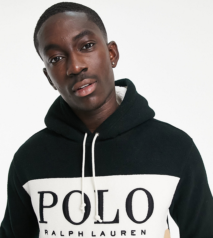 Polo Ralph Lauren x ASOS exclusive collab polar fleece hoodie in tan/black color block with chest panel logo-White