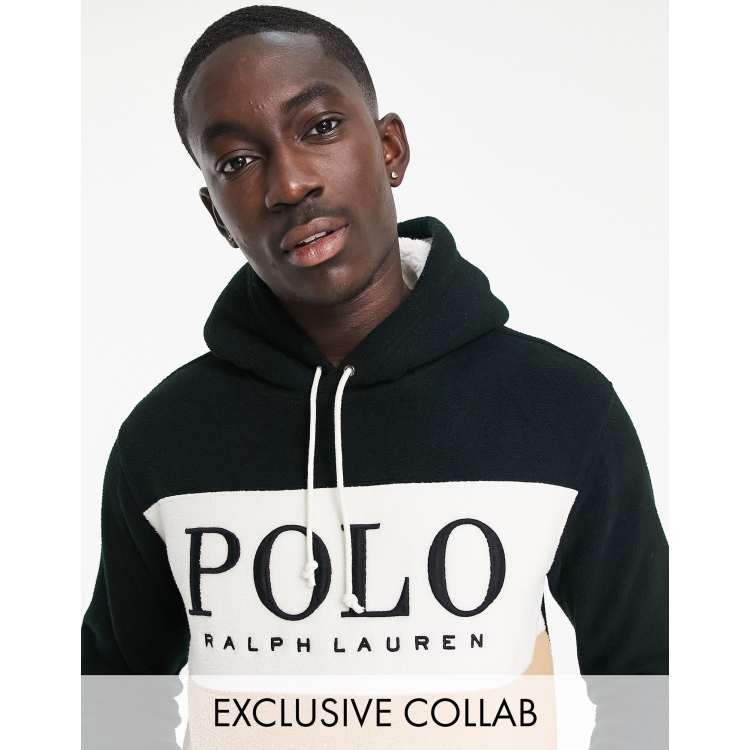 Polo Ralph Lauren x ASOS exclusive collab polar fleece hoodie in tan/black  colour block with chest panel logo