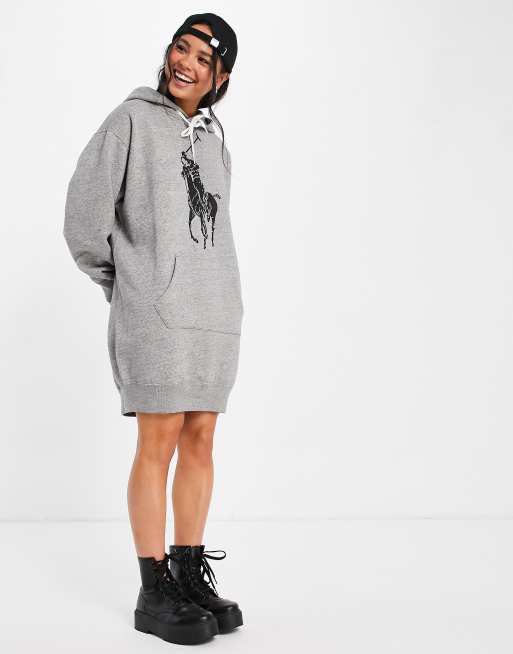 Polo Ralph Lauren x ASOS exclusive collab pony icon hoodie dress in grey |  ASOS