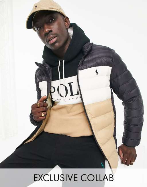 Polo Ralph Lauren x ASOS exclusive collab puffer jacket in colour block  with pony logo | ASOS