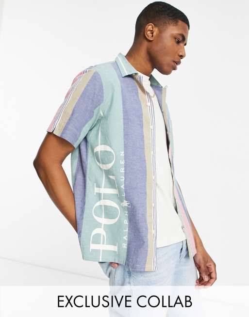 Polo Ralph Lauren x ASOS exclusive collab revere collar stripe shirt in green with side logo