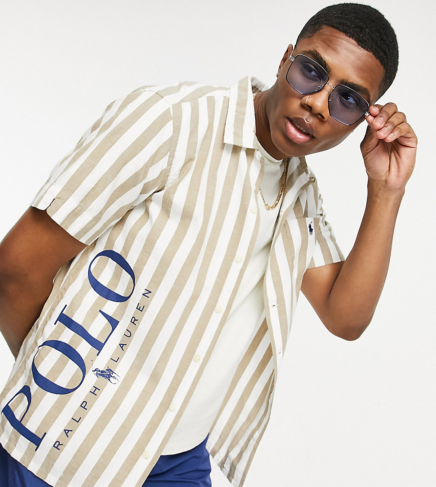 Polo Ralph Lauren x ASOS exclusive collab revere collar stripe shirt in khaki with pony logo-Neutral