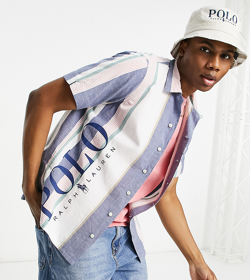 Polo Ralph Lauren x ASOS exclusive collab revere collar stripe shirt in pink with side logo