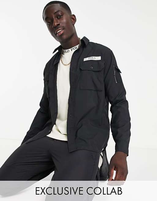Polo Ralph Lauren x ASOS exclusive collab ripstop overshirt in black with back print pony logo Polo Ralph Lauren x ASOS exclusive collab ripstop overshirt in black with back print pony logo