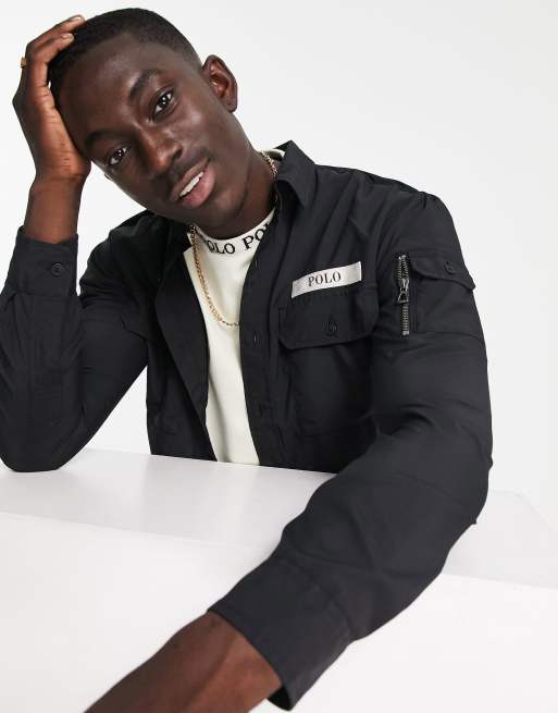 Polo Ralph Lauren x ASOS exclusive collab ripstop overshirt in black with  back print pony logo