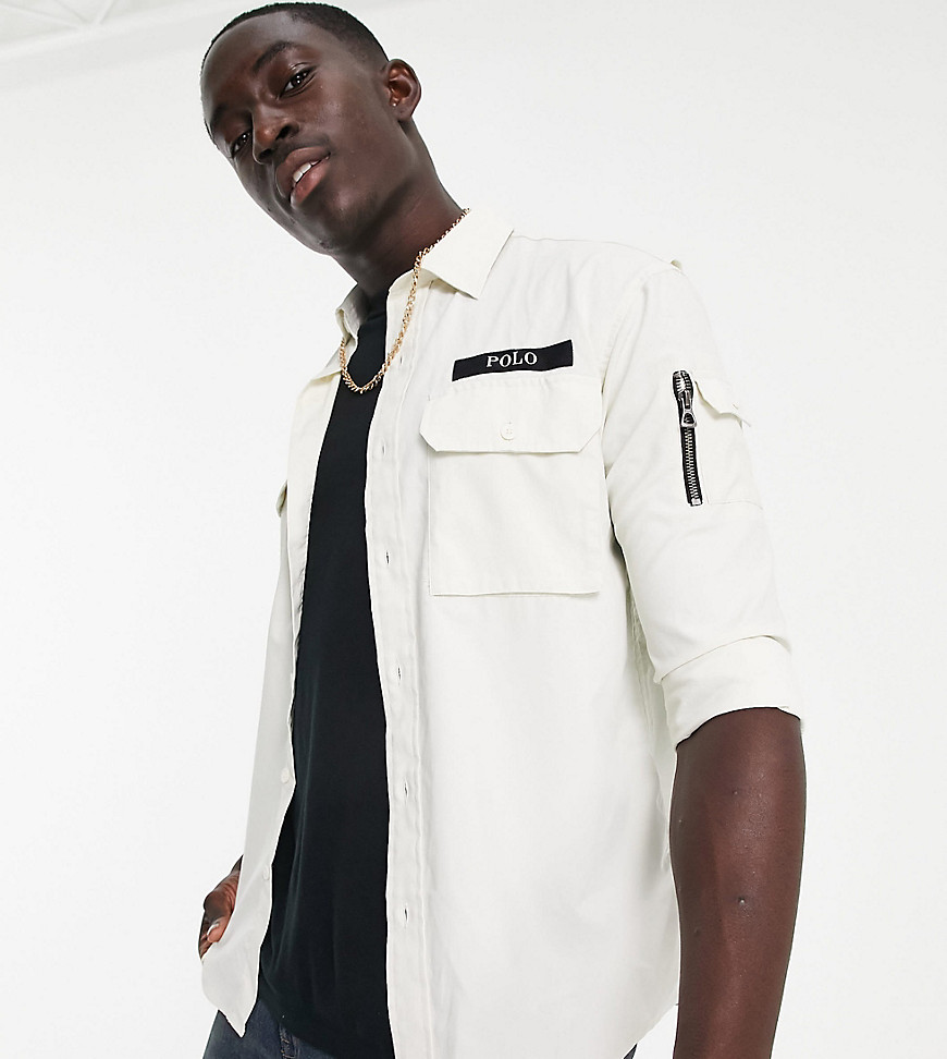 Polo Ralph Lauren x ASOS exclusive collab ripstop overshirt in cream with back print pony logo-White