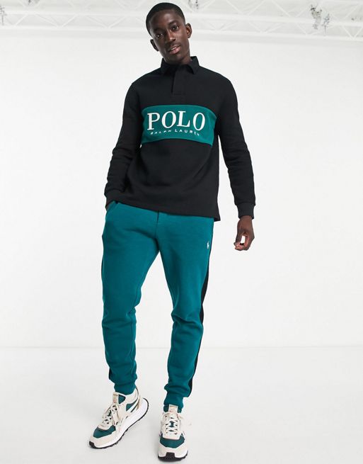 Polo Ralph Lauren x ASOS exclusive collab rugby polo shirt in black with polar  fleece chest panel | ASOS