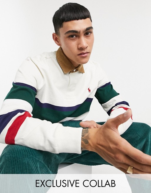 Polo Ralph Lauren x ASOS exclusive collab rugby polo shirt in cream with veritical stripe & pony logo