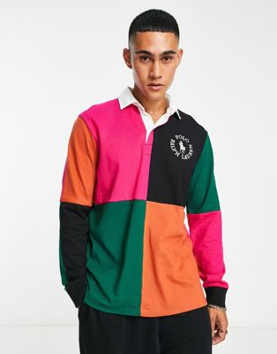 Polo Ralph Lauren x ASOS exclusive collab rugby polo shirt in pink colour block