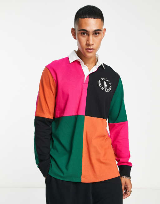 Polo Ralph Lauren x ASOS exclusive collab rugby polo shirt in pink colour  block | ASOS