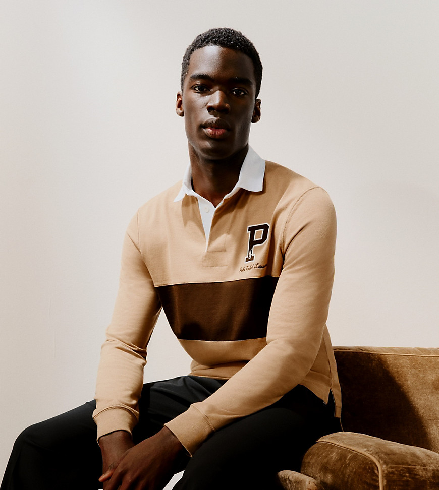 Polo Ralph Lauren x ASOS exclusive collab rugby shirt with logo in tan-Brown