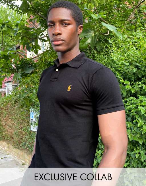 Polo Ralph Lauren x ASOS exclusive collab slim fit polo in black with gold logo