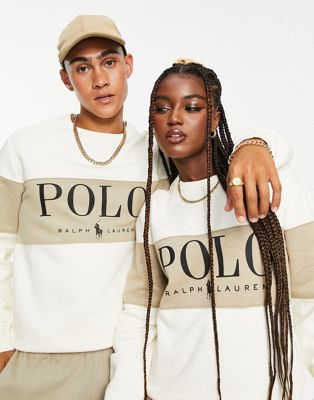 Polo Ralph Lauren x ASOS exclusive collab sweatshirt in cream with colour block chest logo - ASOS Price Checker