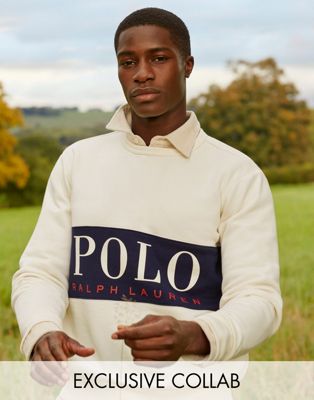 Polo Ralph Lauren x ASOS exclusive collab sweatshirt in cream with logo chest panel-White