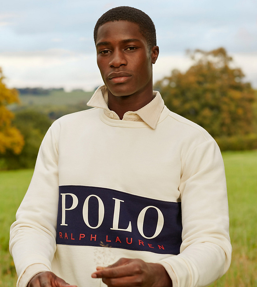 Polo Ralph Lauren x ASOS exclusive collab sweatshirt in cream with logo chest panel-White