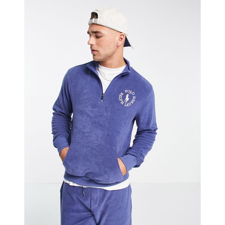 Polo Ralph Lauren x ASOS – Exclusive Collab – Sweatshirt in Marineblau mit  kleinem, rundem Logo und kurzem Reißverschluss