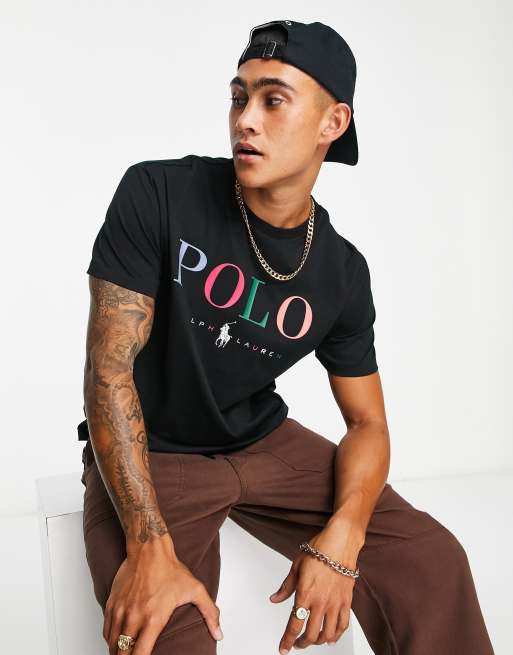 Polo Ralph Lauren x ASOS exclusive collab t shirt in black with multi colour logo