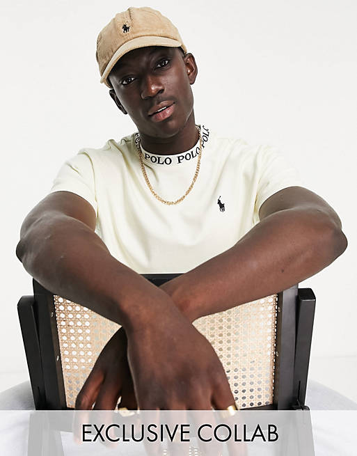 Polo Ralph Lauren x ASOS exclusive collab t-shirt in cream with neck taping  logo
