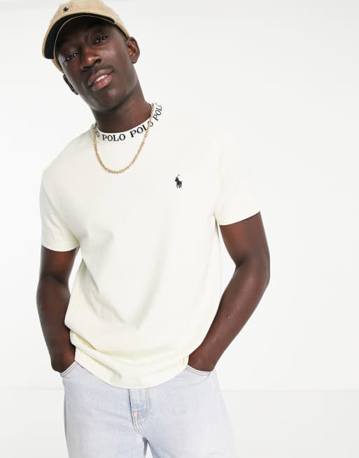 Polo Ralph Lauren x ASOS exclusive collab t shirt in cream with neck taping logo