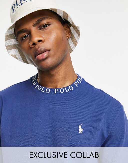 Polo Ralph Lauren x ASOS exclusive collab t-shirt in navy with neck logo  taping and pony logo | ASOS