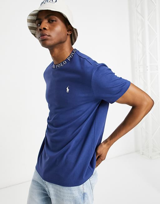 Polo Ralph Lauren x ASOS exclusive collab t-shirt in navy with neck logo taping and pony logo Polo Ralph Lauren x ASOS exclusive collab t-shirt in navy with neck logo taping and pony logo
