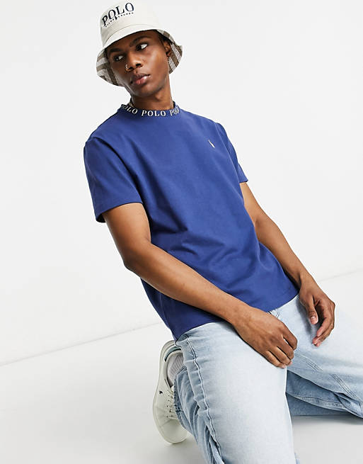 Polo Ralph Lauren x ASOS exclusive collab t-shirt in navy with neck logo  taping and pony logo
