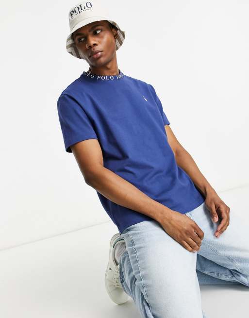 Polo Ralph Lauren x ASOS exclusive collab t-shirt in navy with neck logo  taping and pony logo | ASOS