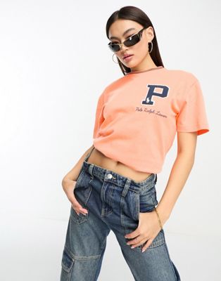 Polo Ralph Lauren X Asos Exclusive Collab T-shirt In Peach With Logo-pink