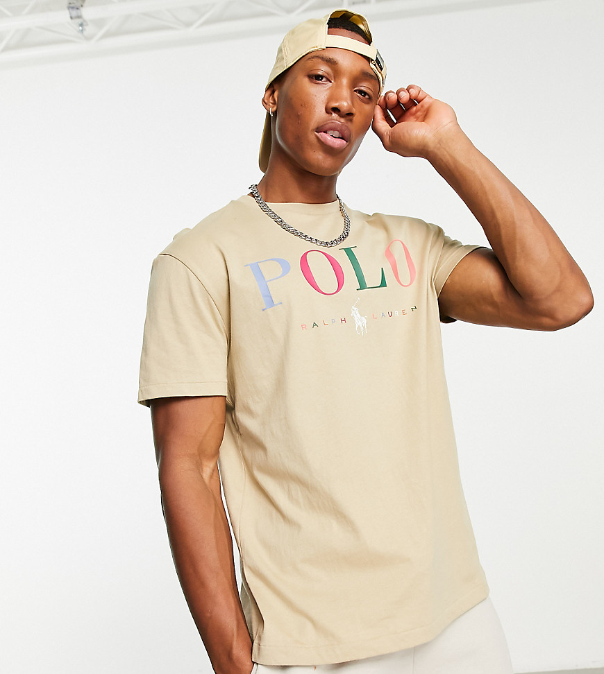 Polo Ralph Lauren x ASOS exclusive collab T-shirt in tan with multi color logo-Brown