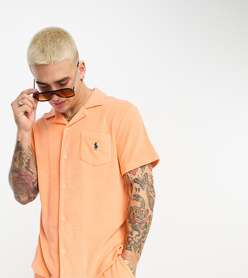 Polo Ralph Lauren x ASOS exclusive collab terry towelling revere collar shirt in orange with back print logo
