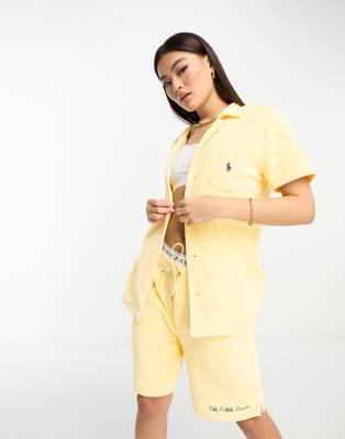Polo Ralph Lauren x ASOS exclusive collab terry towelling revere collar shirt in yellow with back print logo - ASOS Price Checker