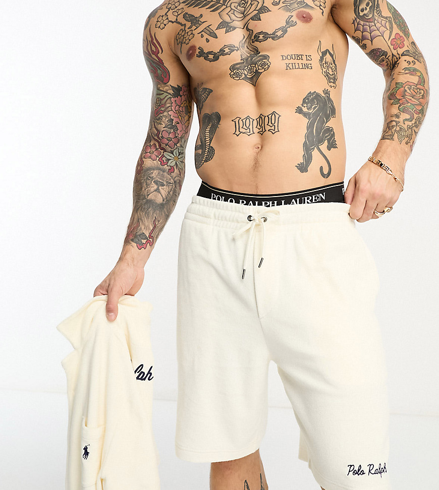 Polo Ralph Lauren x ASOS exclusive collab terry towelling shorts in cream with logo-White