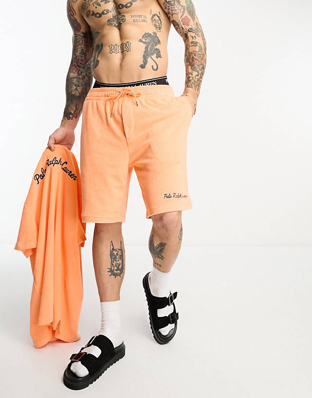 Polo Ralph Lauren - x asos exclusive collab terry towelling shorts in orange with logo