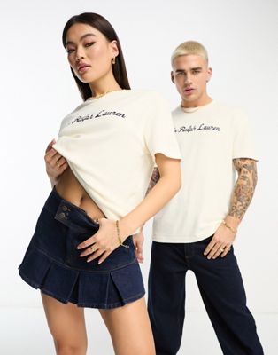 Polo Ralph Lauren x ASOS exclusive collab terry towelling t-shirt in cream with chest script logo - ASOS Price Checker