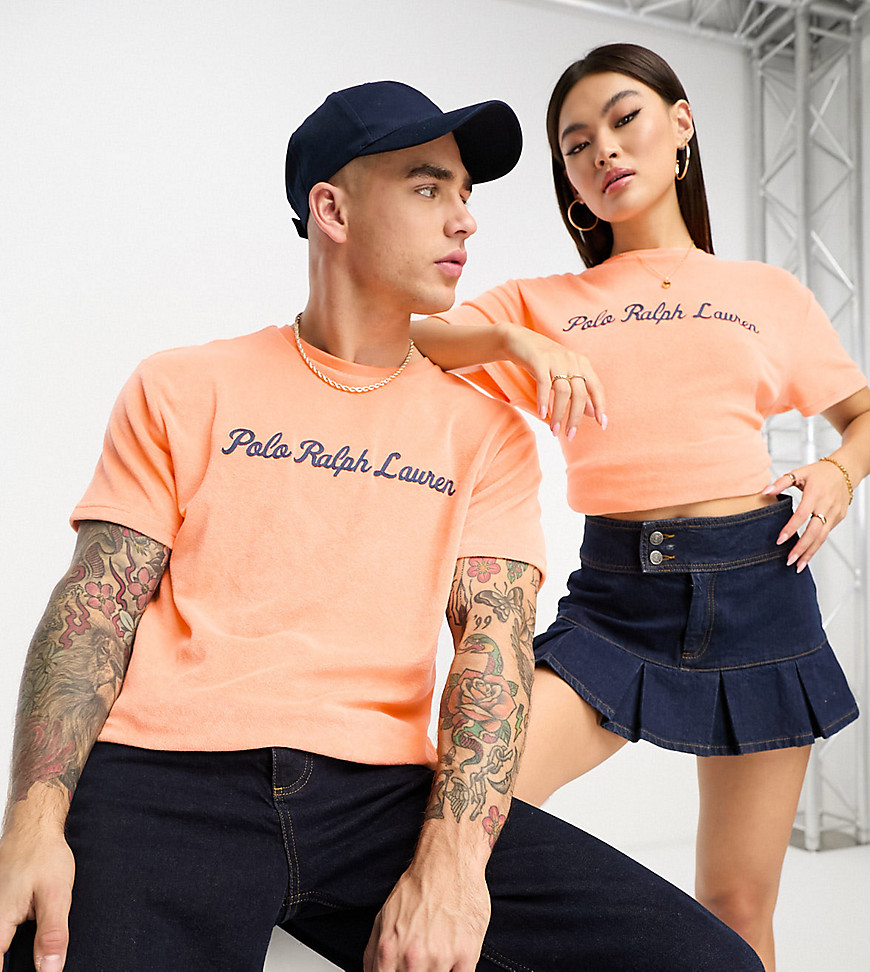 Polo Ralph Lauren x ASOS exclusive collab terry towelling t-shirt in orange with chest script logo